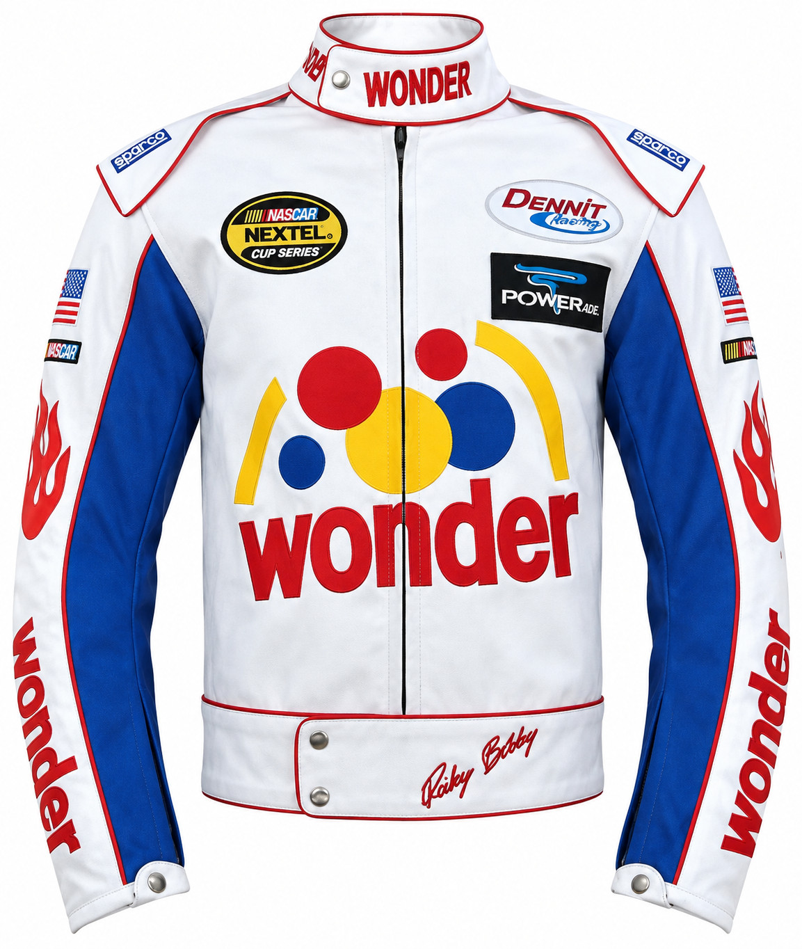 Men's Wonder Ricky Bobby White Faux Leather Motorcycle Jacket New & Sealed