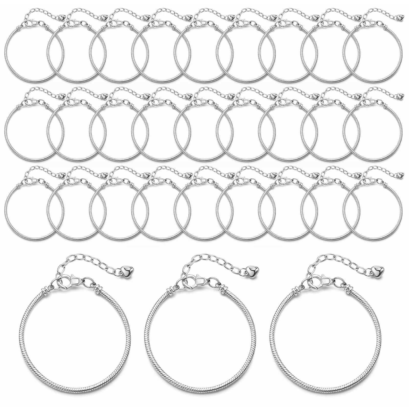 30 Pcs Snake Charm Bracelet Chain, Adjustable Charm Bracelet