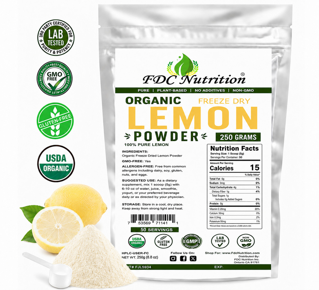 Organic Lemon Powder Freeze Dried USDA Non-GMO Pure Lemon 250g