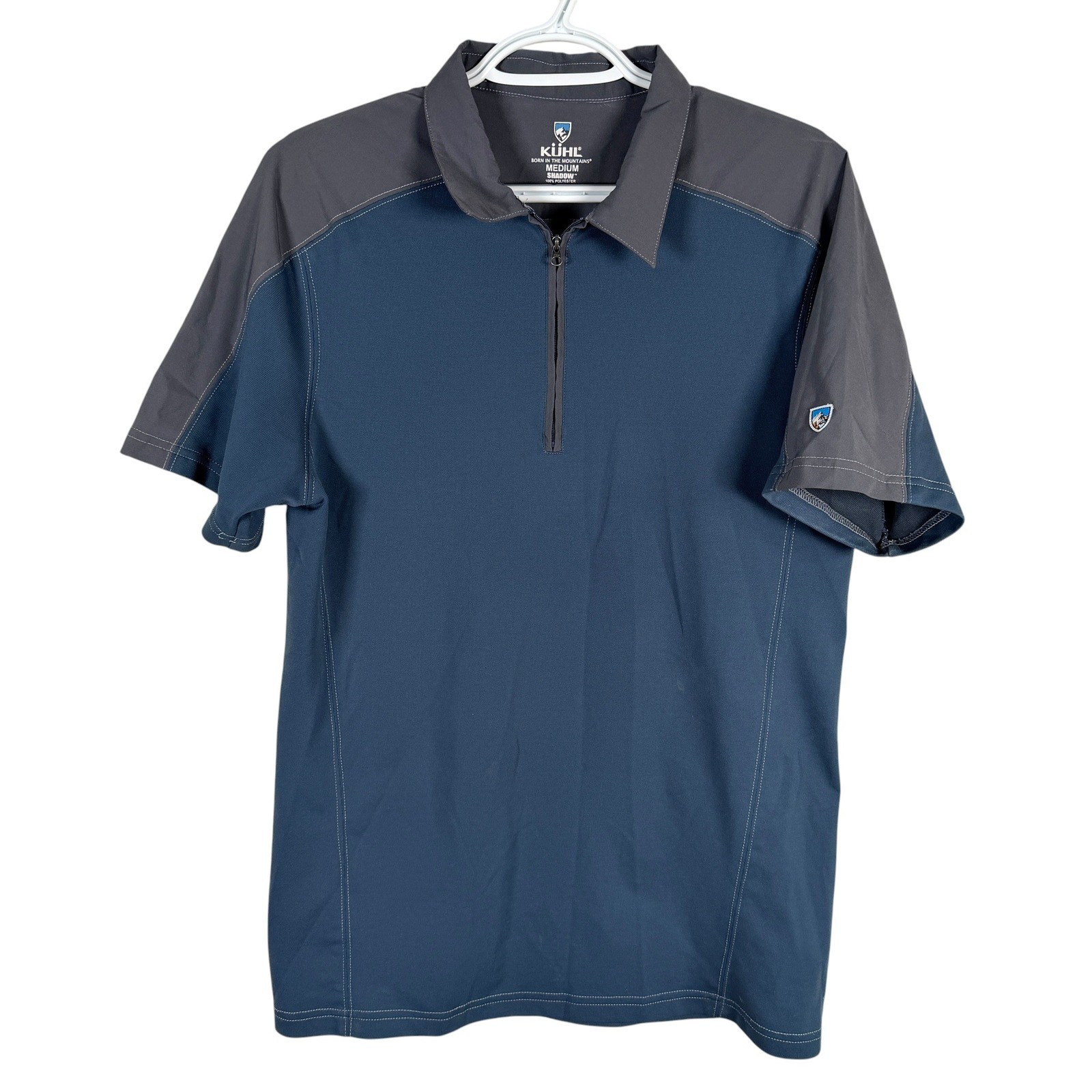 Kuhl Shadow Polo Shirt Mens M Blue Grey 1/4 Zip Short Sleeve Hiking Top Stretch
