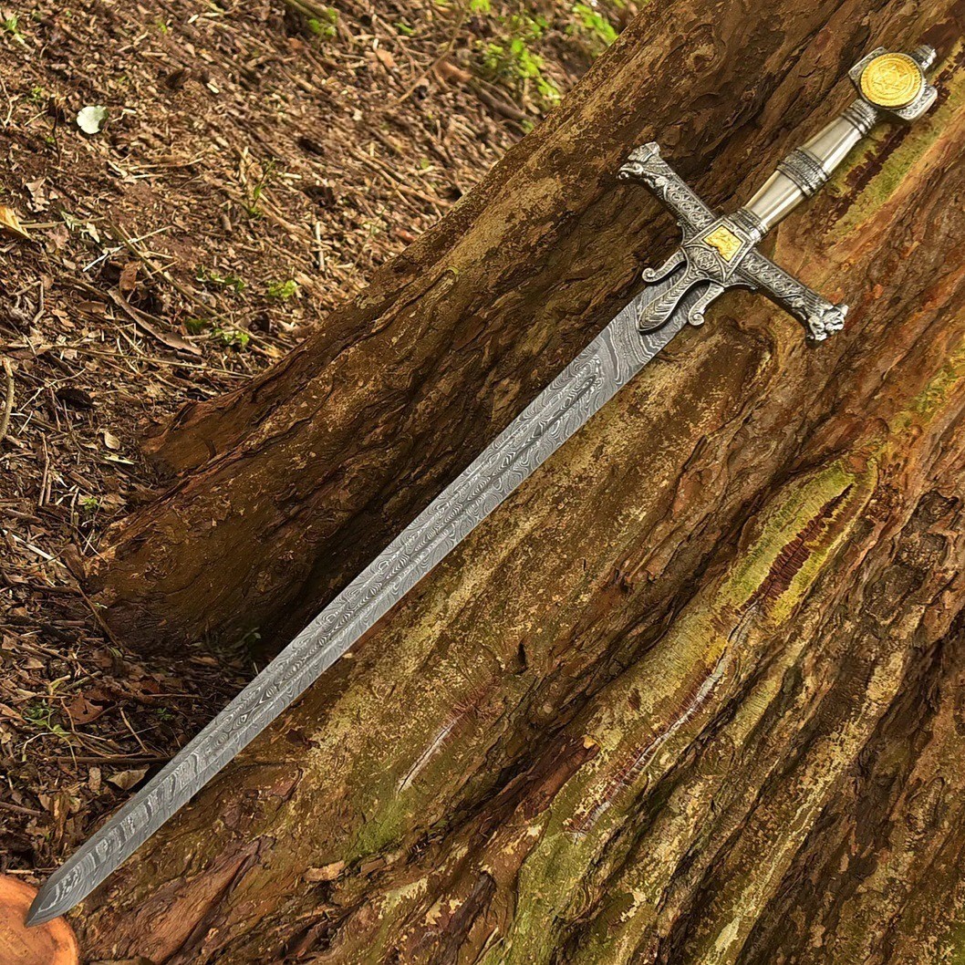 Handmade 38'' Damascus Steel King Solomon Inspired Sword - Gift for Collectors