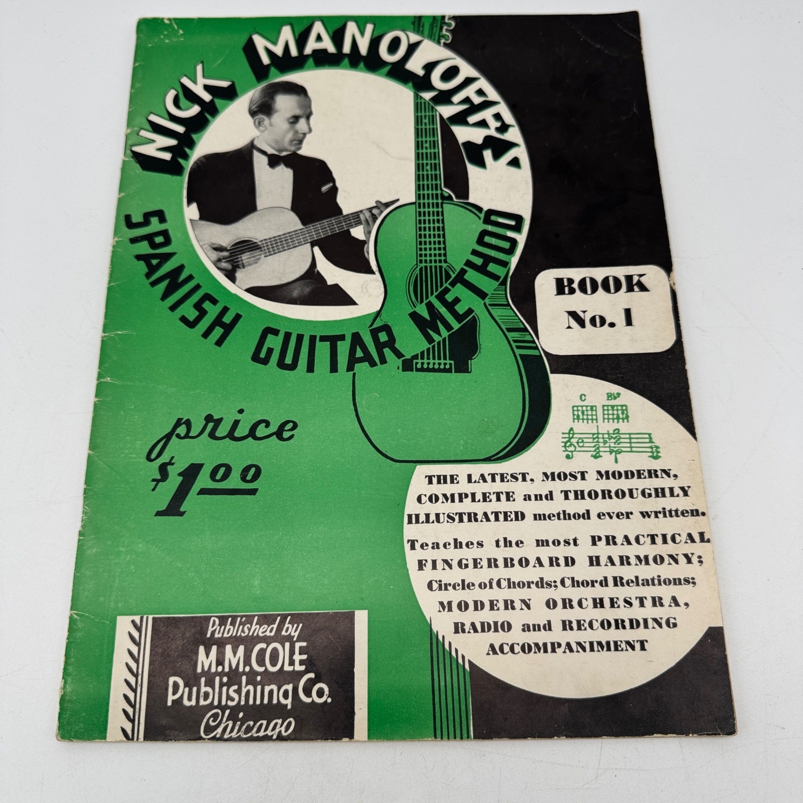 Vintage 1932 Nick Manoloff Spanish Guitar Method Book 1 with Chord Wheel Chart