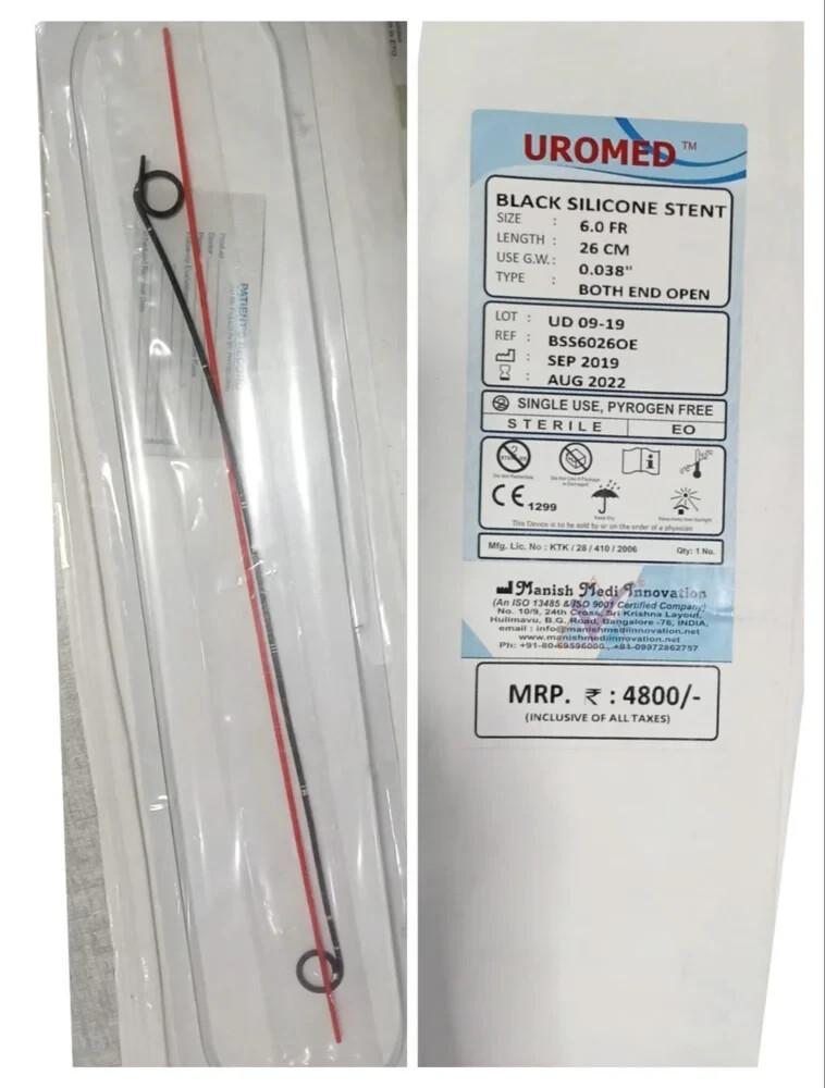 Silicone Double J Stent  Black Silicon  6Fr 26cm  With Pusher Urology Pack of 5