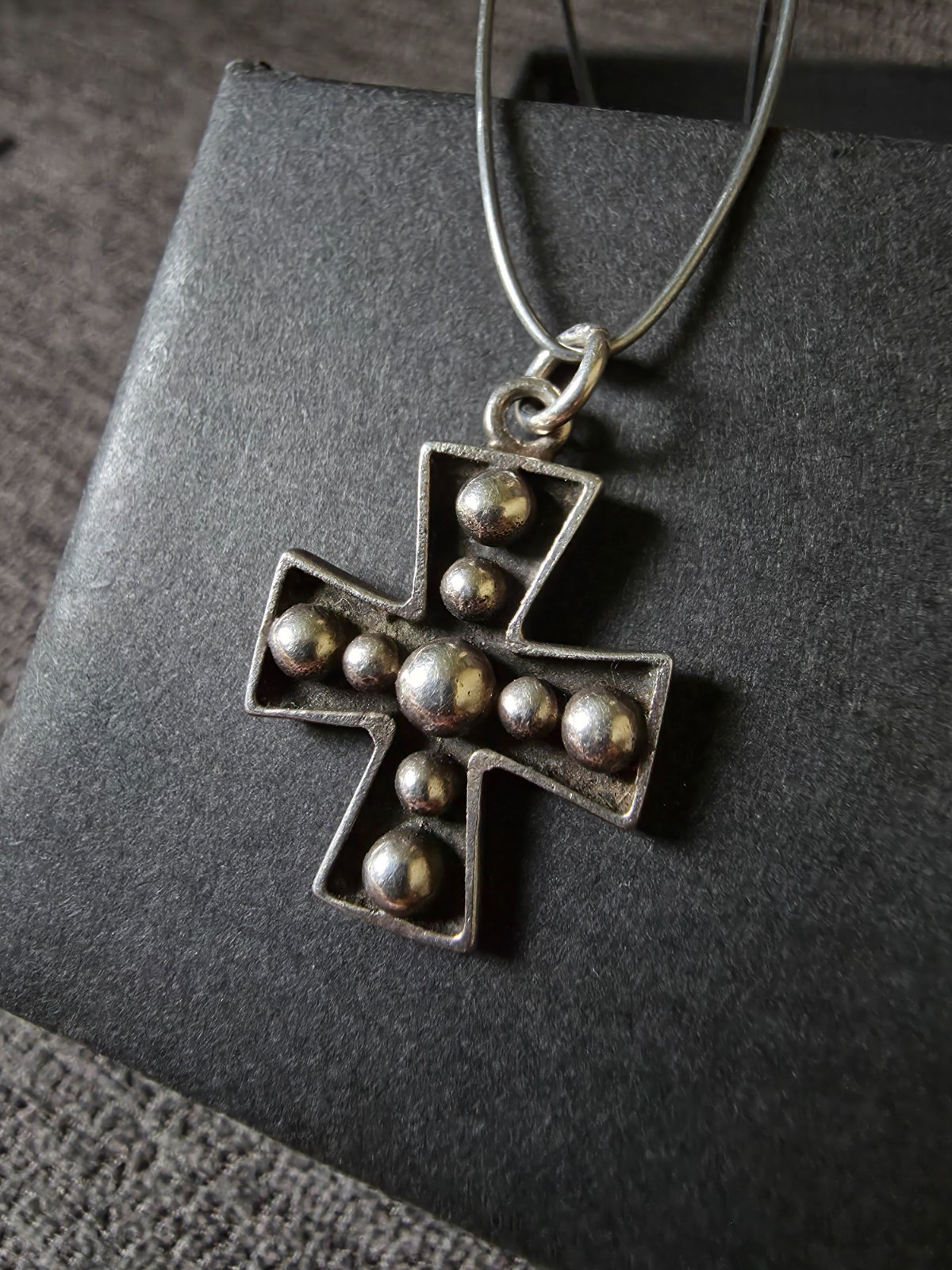 Vintage Sterling Silver Studded Cross Pendant 925 Industrial Goth Oxidized