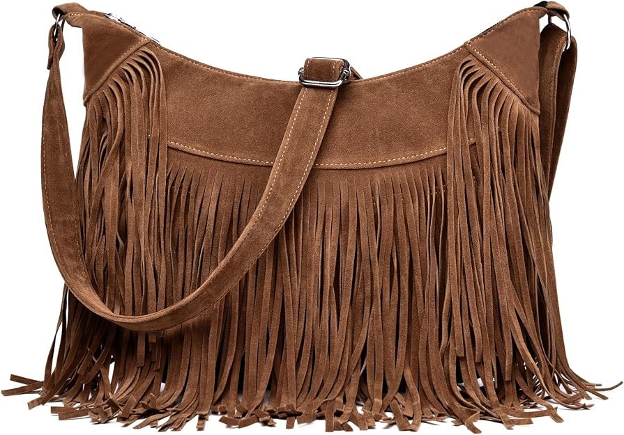 Brown Vintage Suede Fringe Hobo Crossbody Bag for Women Western Style Women\'s Brown Vintage Suede Fringe Hobo Crossbody Bag for Women Western Style Women\'s