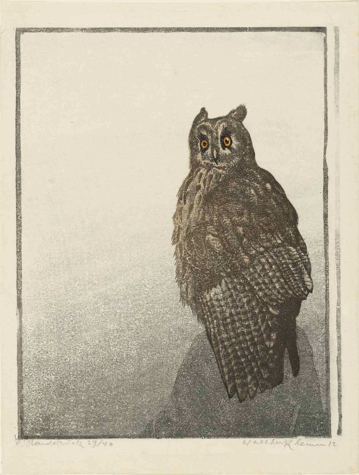 Walther Klemm Great Horned Owl 1912 German Expressionist Woodcut