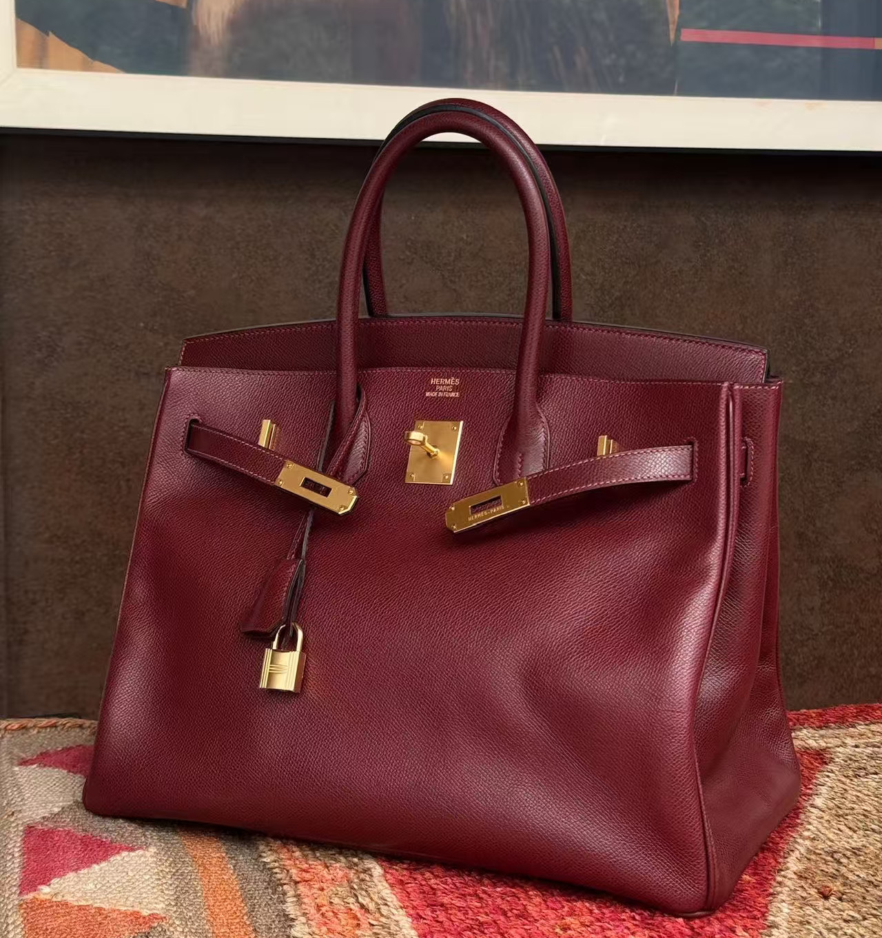 AUTH Hermès Birkin 35 Rouge H Epsom Leather Gold Hardware Top Handle Bag