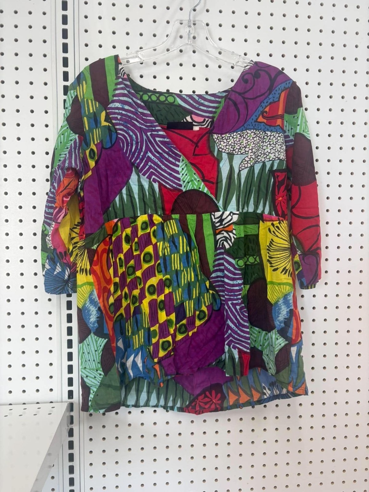 KikiSol Womens Multicolor Abstract Print Tunic Top With 3/4 Sleeves Boho Style KikiSol Womens Multicolor Abstract Print Tunic Top With 3/4 Sleeves Boho Style