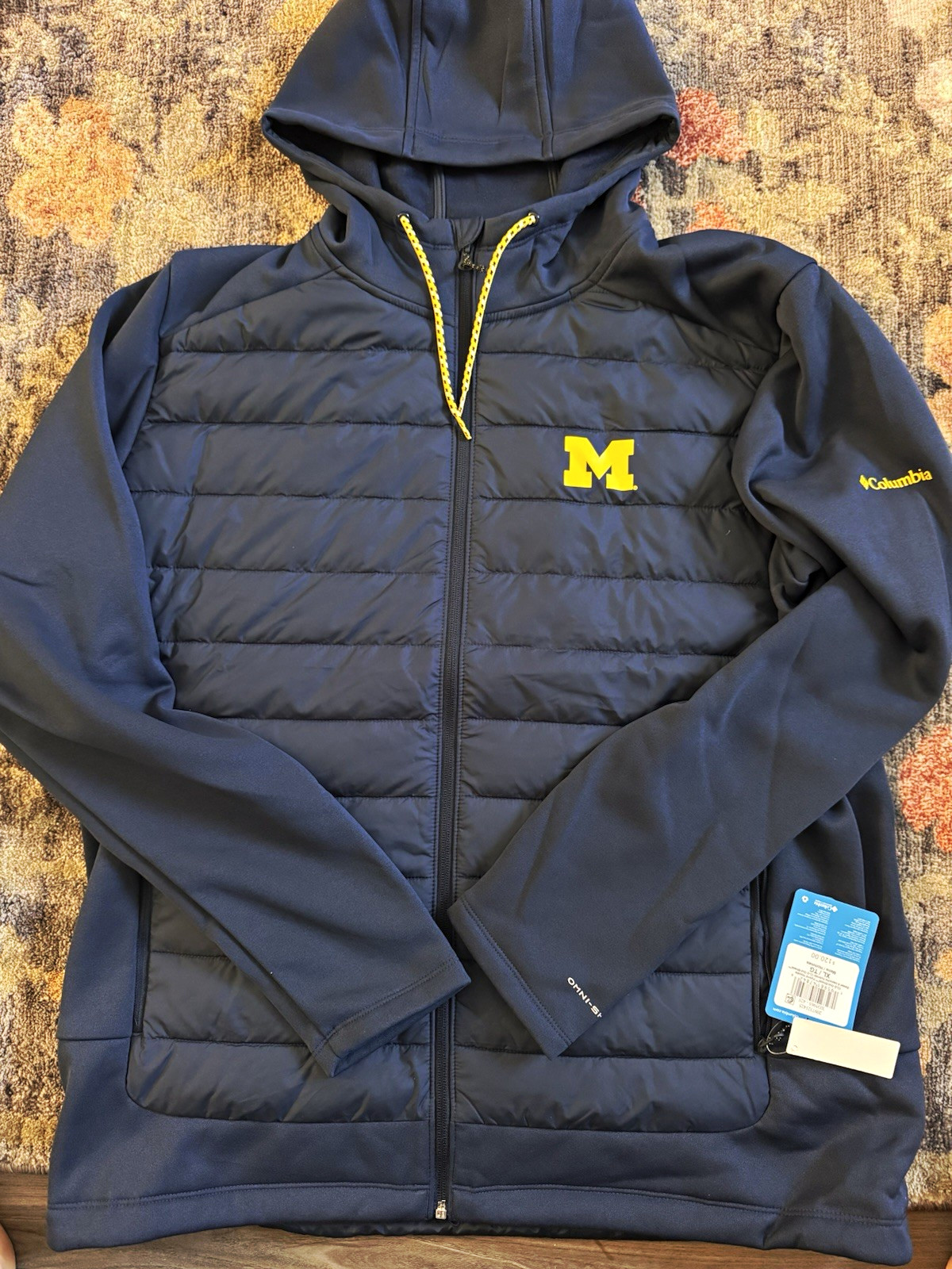 Columbia Full Zip Hooded Jacket Michigan Wolverines Logo Omni-Heat XL Blue