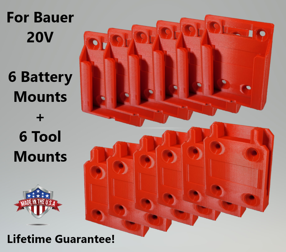 Combo: 6 Battery + 6 Tool Mounts/Hangers/Holders/Brackets for Bauer 20V Combo: 6 Battery + 6 Tool Mounts/Hangers/Holders/Brackets for Bauer 20V
