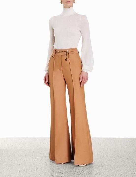 Zimmermann Women Luminosity Pants Wide Leg Biscuit Brown Wool AU 0P US 2 NWT