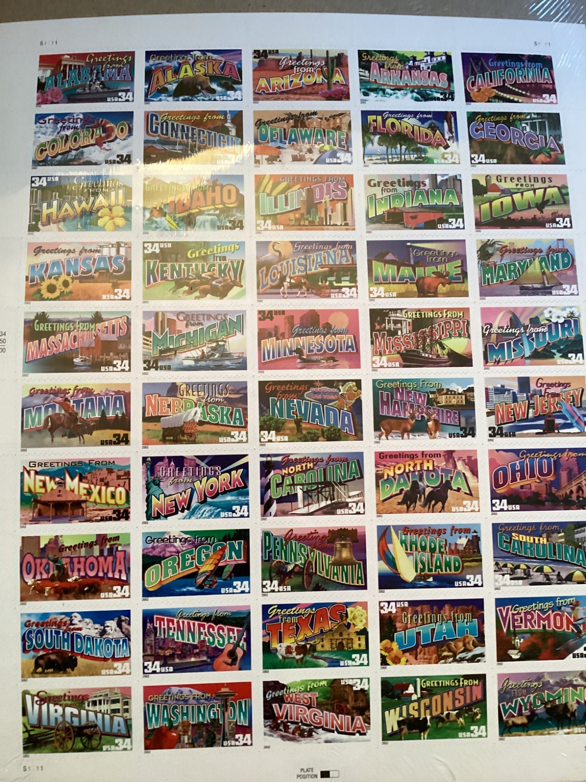 2002 USPS Greetings From America 34¢ Stamps Full Sheet 50 Sealed #3561-3610