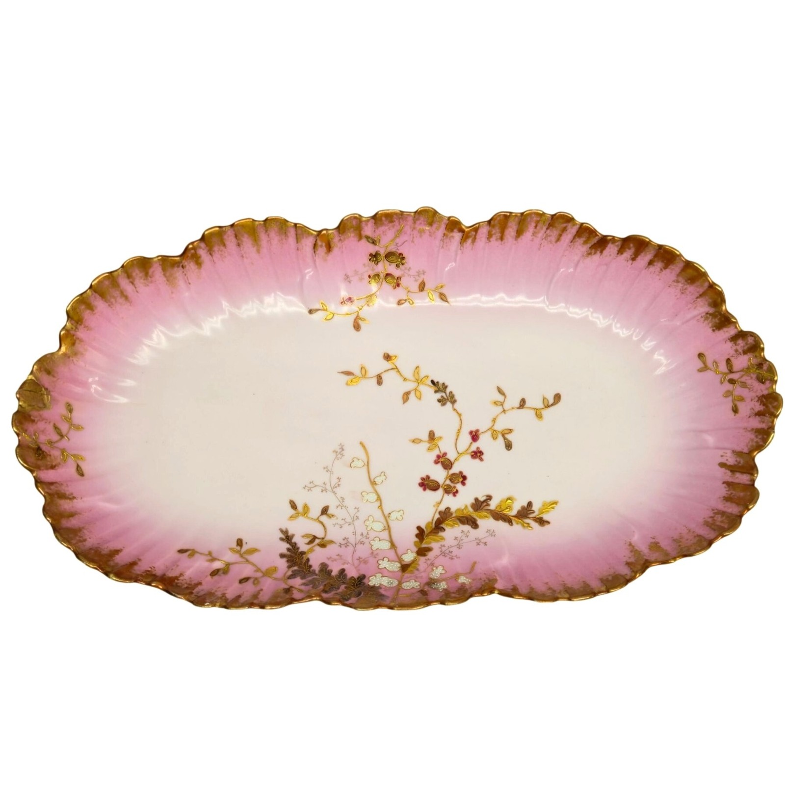 Antique A Klingenberg French Limoges Pink Platter Gold Trim Floral1880s painted Antique A Klingenberg French Limoges Pink Platter Gold Trim Floral1880s painted