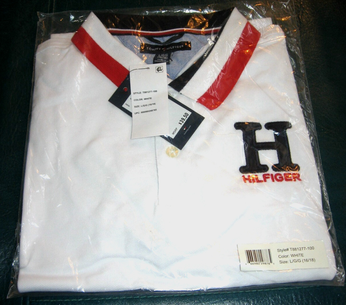 NEW Tommy Hilfiger Boy\'s Short Sleeve WHITE Polo Shirt - Boy\'s Large (16-18)