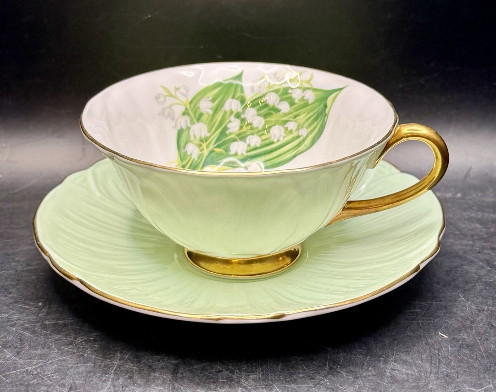 Vintage Shelley Fine Bone China Oleander Green Lily of the Valley Cup & Saucer