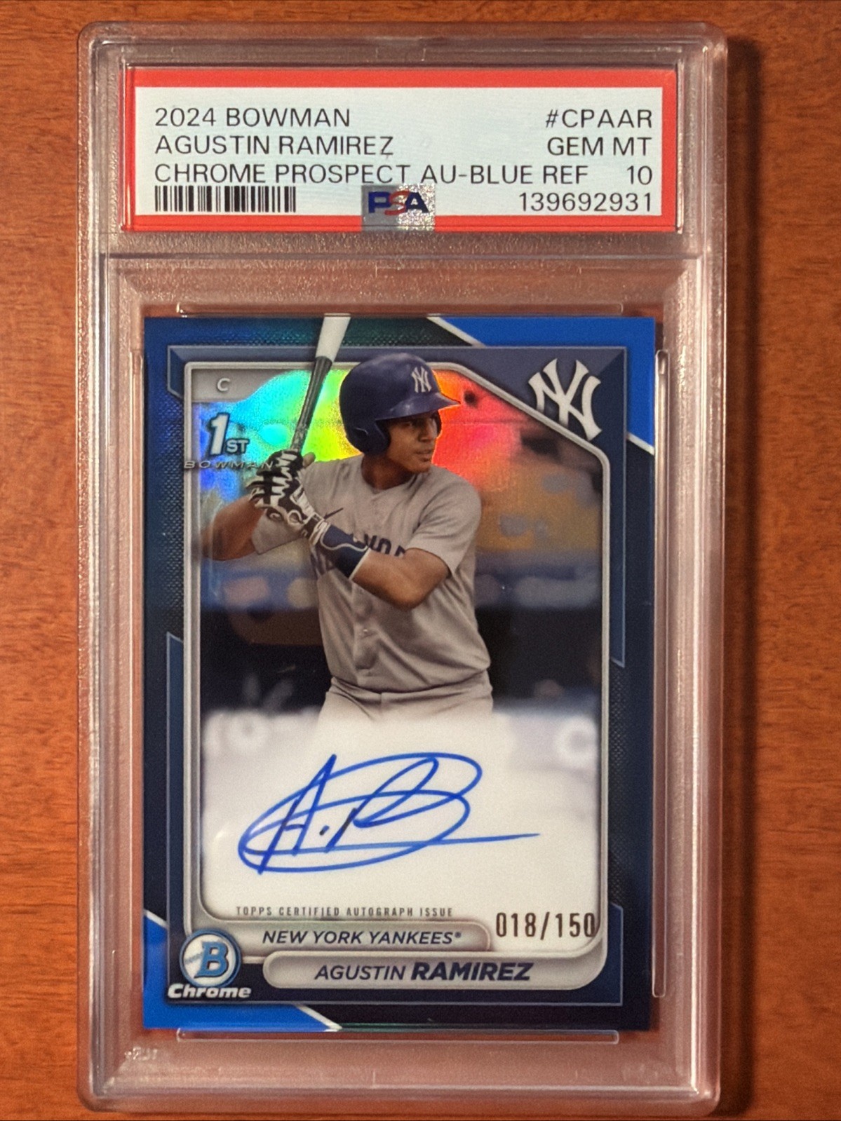 2024 Bowman 1st Chrome Prospect Agustin Ramirez CPA-AR Blue Auto /150 PSA 10 2024 Bowman 1st Chrome Prospect Agustin Ramirez CPA-AR Blue Auto /150 PSA 10