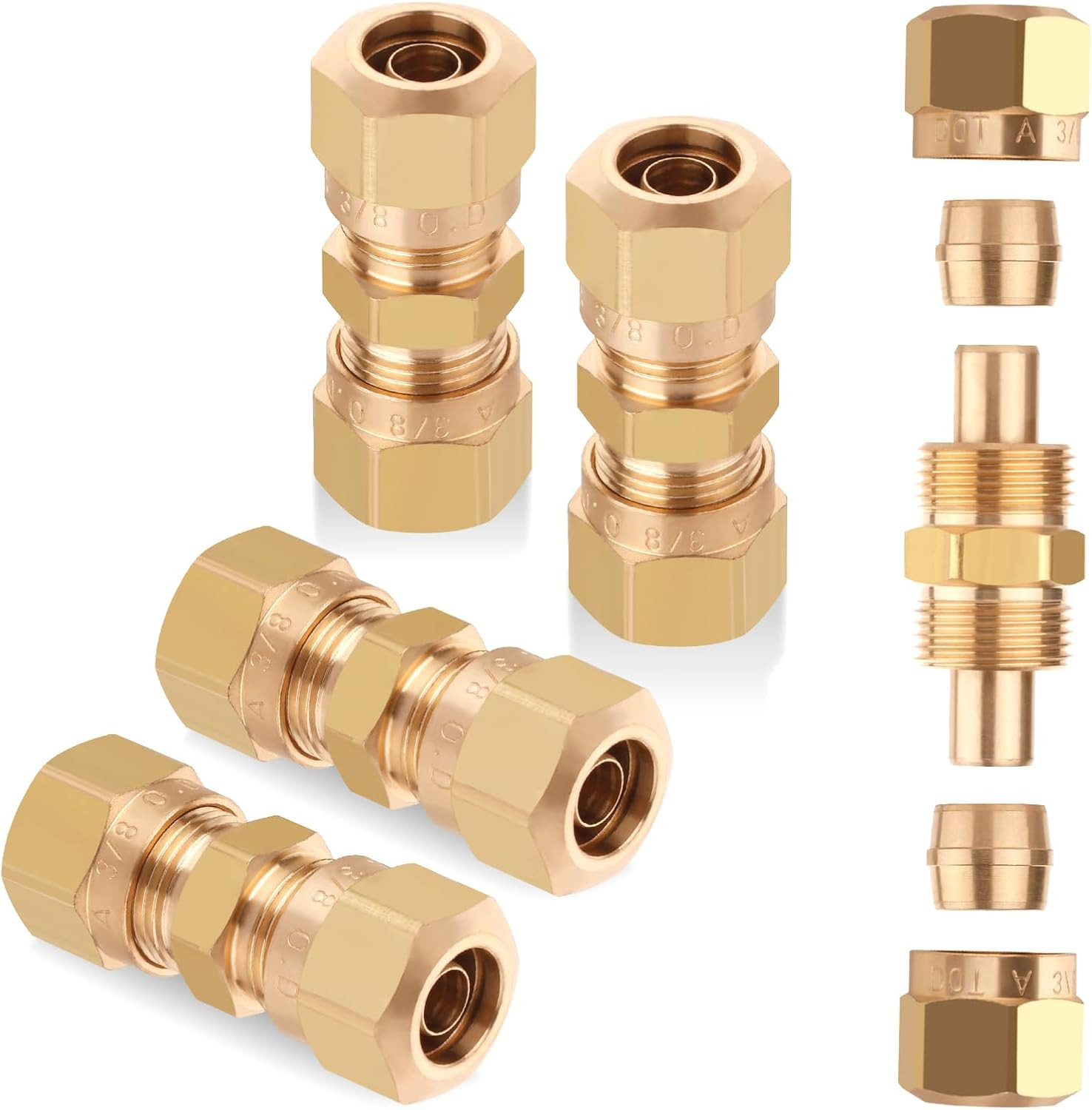 D.O.T Brass Compression Straight Union Fittings, 3/8\