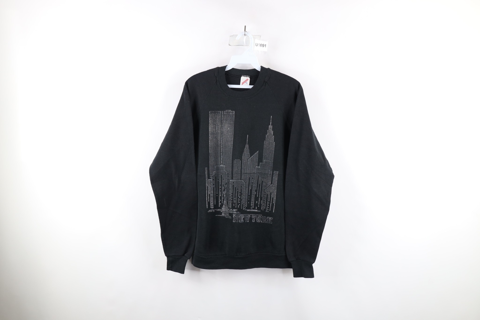 Vtg 90s Streetwear Womens XL Faded New York City Crewneck Sweatshirt Black USA