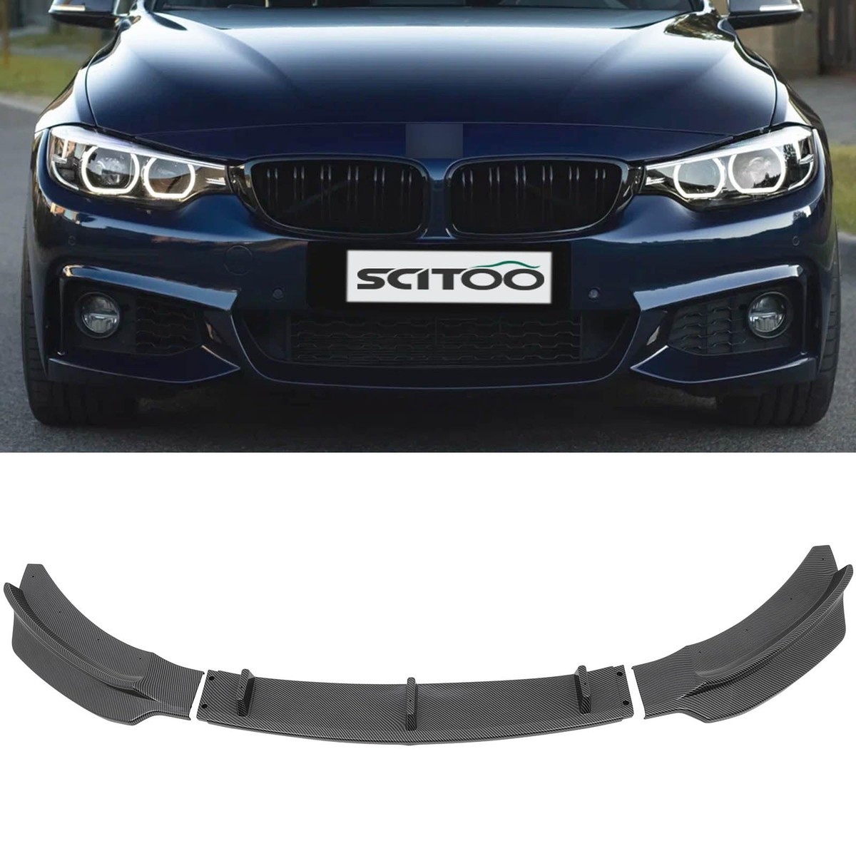 SCITOO Glossy Carbon PP Front Bumper Lip Chin Spoiler SCITOO Glossy Carbon PP Front Bumper Lip Chin Spoiler
