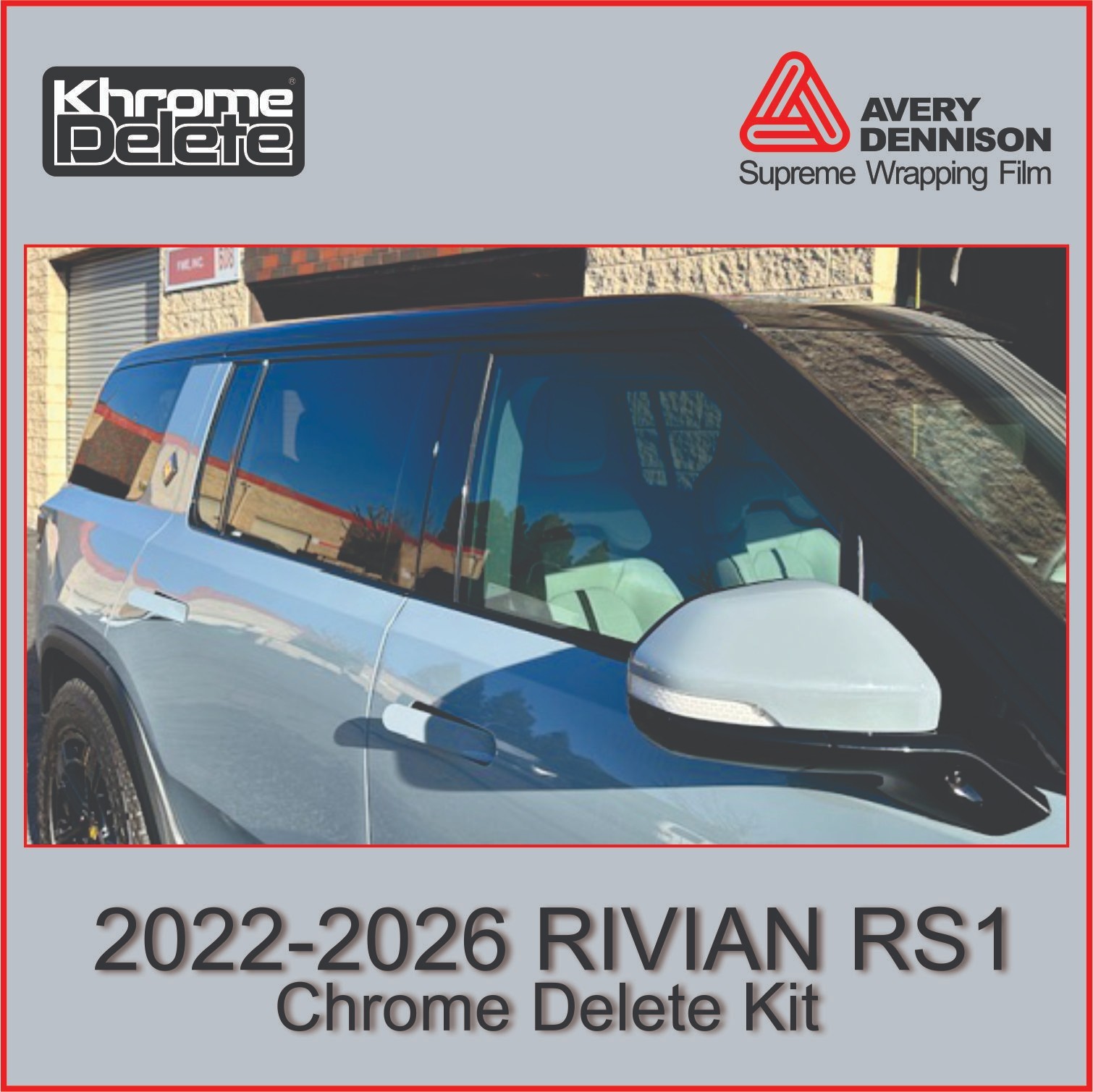 Chrome Delete Wrap fitting 2022-2026 Rivian R1S (Glossy Blk) Chrome Delete Wrap fitting 2022-2026 Rivian R1S (Glossy Blk)
