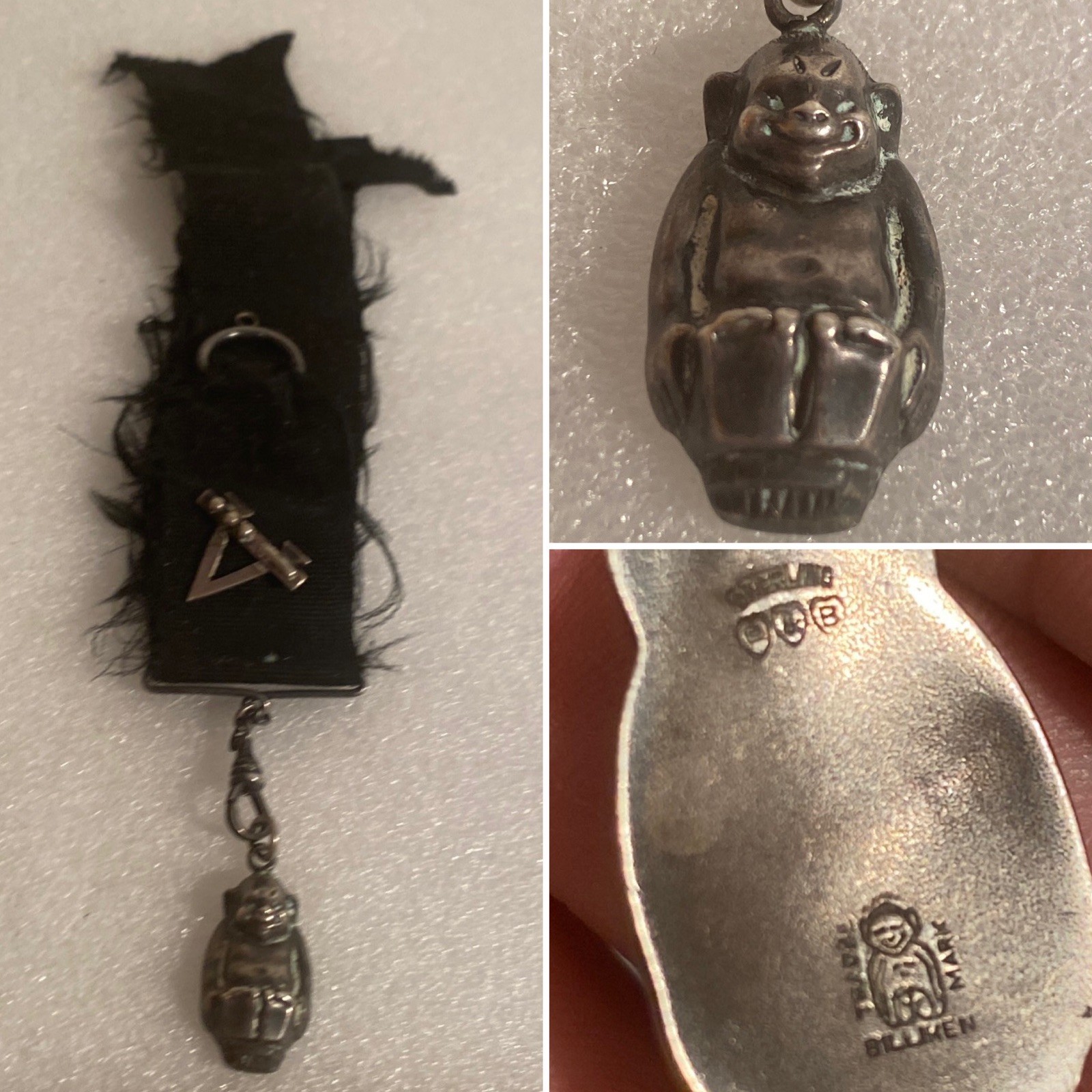 ANTIQUE STERLING SILVER DIMENSIONAL BILLIKEN FOB CHARM RIBBON HALLMARKED ANTIQUE STERLING SILVER DIMENSIONAL BILLIKEN FOB CHARM RIBBON HALLMARKED