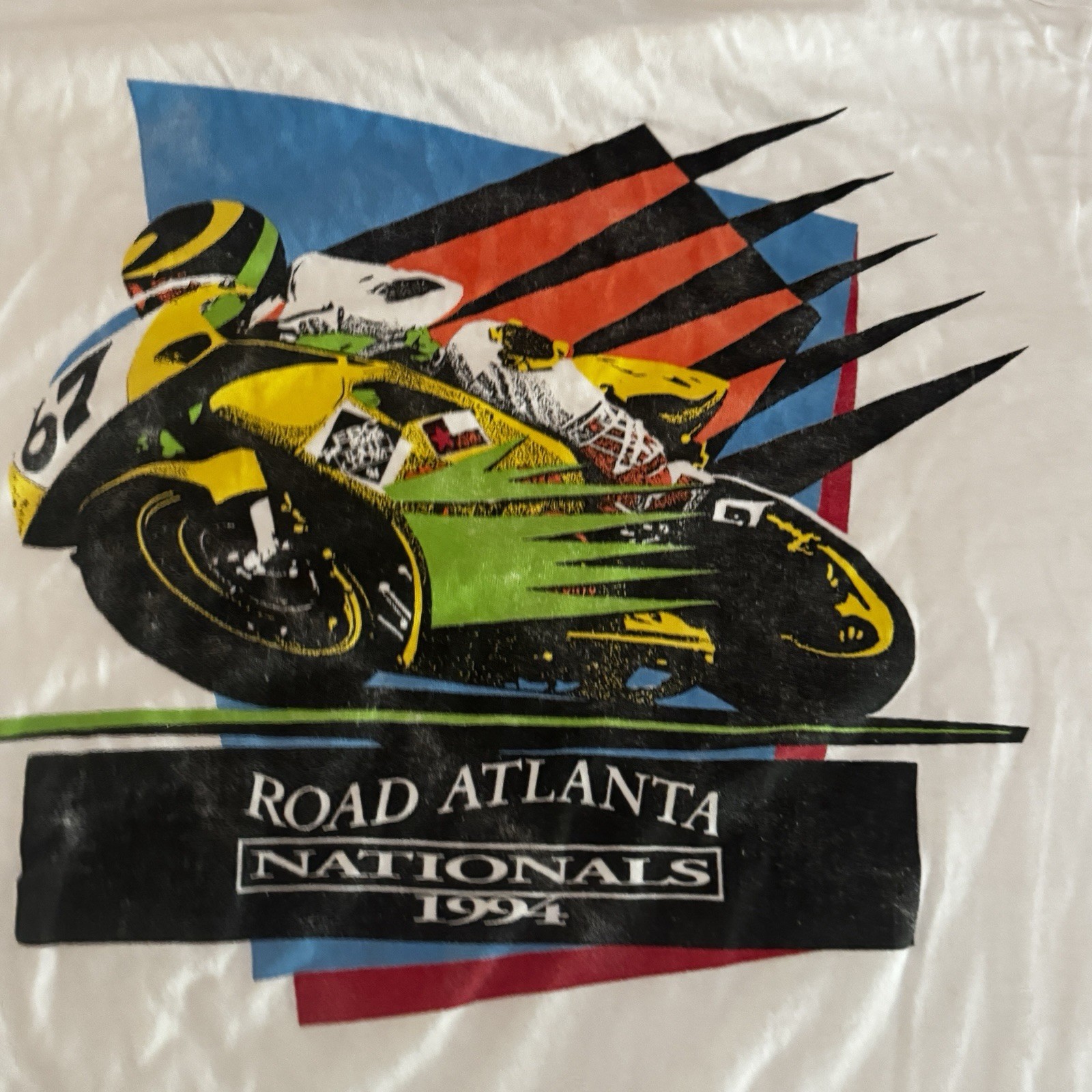 Vtg 1994 Road Atlanta Nationals Motorcycle T-shirt Sz L Distressed Paint Platter