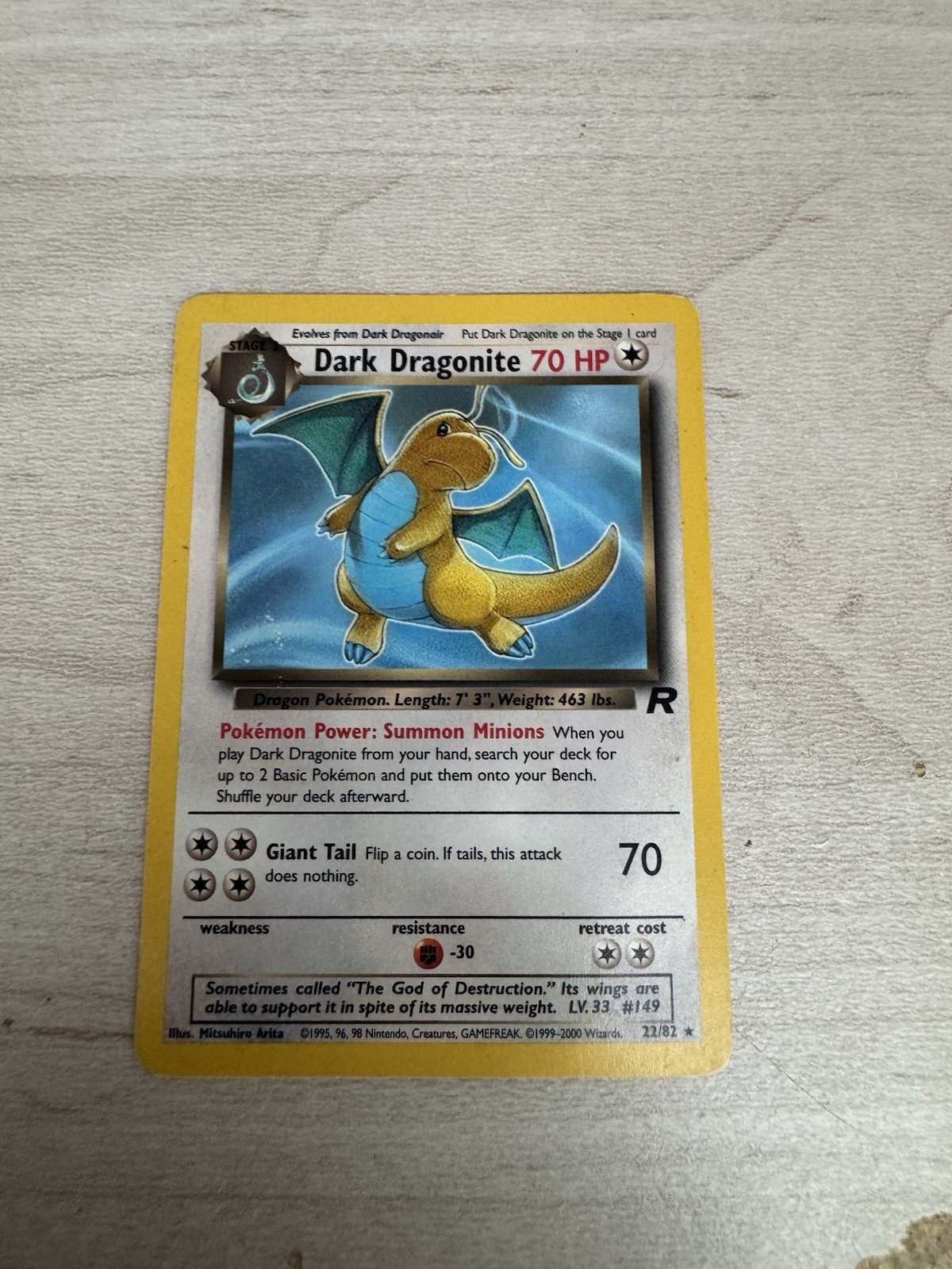 2000 Pokémon Dark Dragonite 22/82 Team Rocket Rare NON-HOLO WOTC Vintage MP