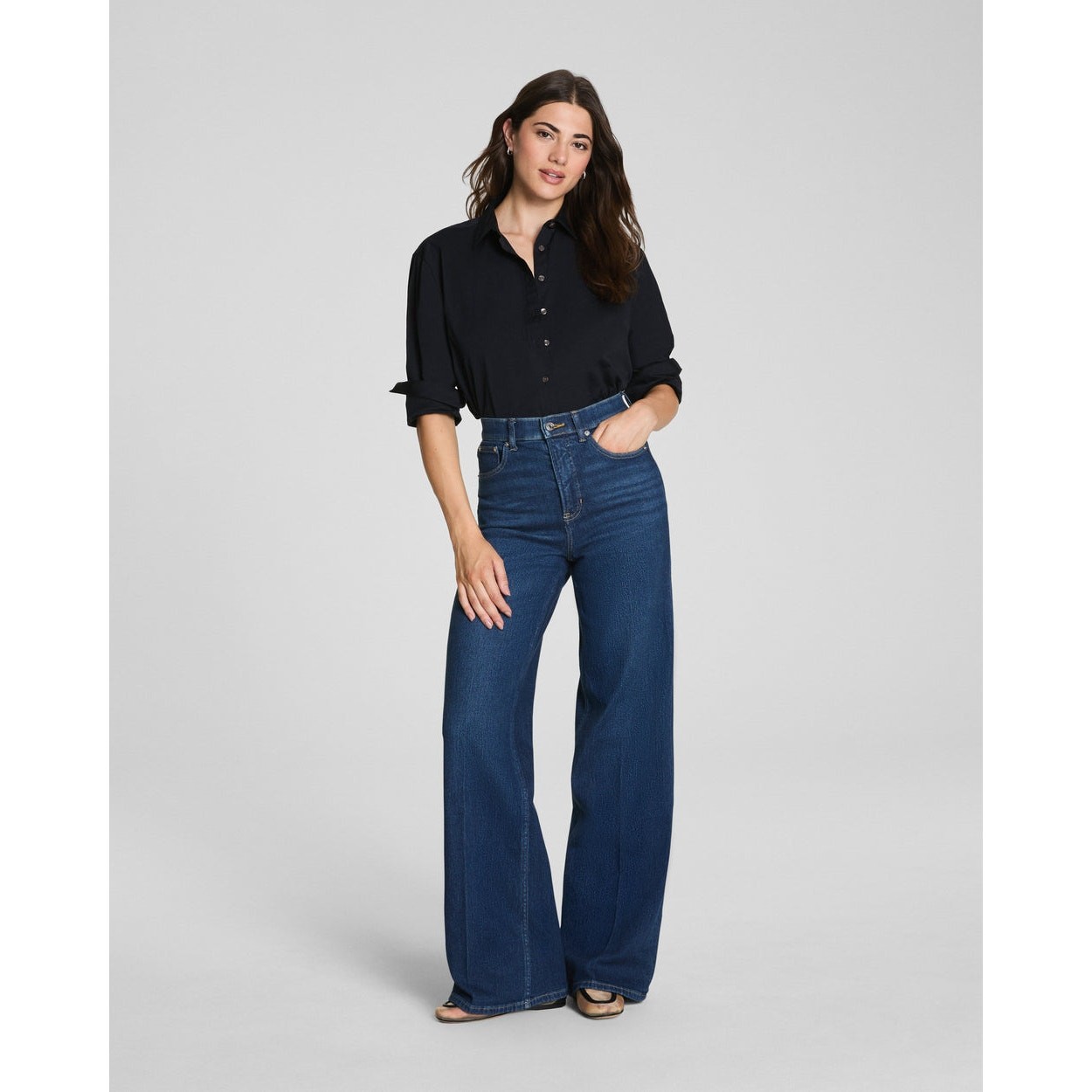 SPANX SPANXshape Authentic 360 Wide Leg Dark Wash Jeans Sz Medium Regular
