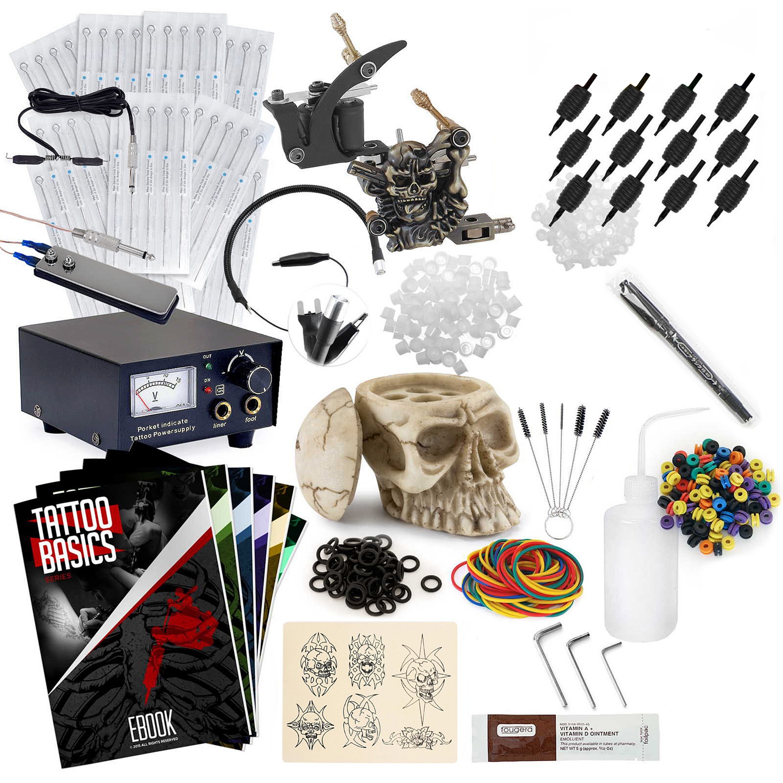 Complete Tattoo Kit - 2 Machine Skull Set