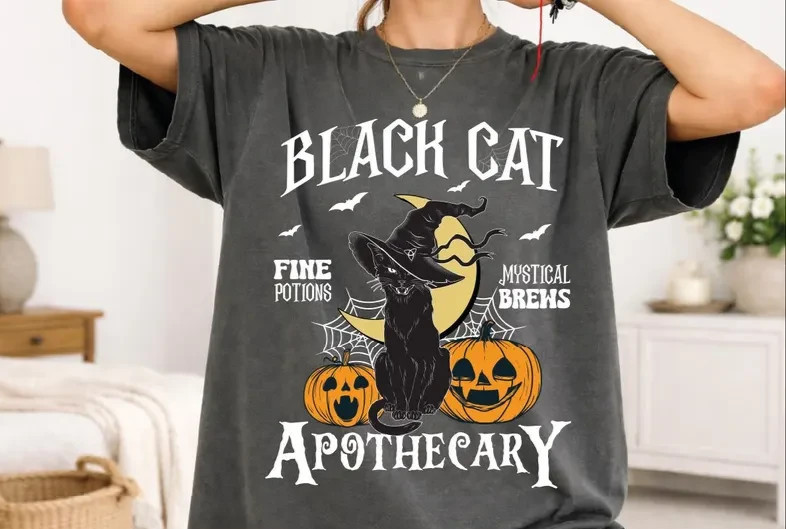 Vintage Black Cat Halloween Shirt, Witch Cat Graphic, Spooky Seas tee Vintage Black Cat Halloween Shirt, Witch Cat Graphic, Spooky Seas tee