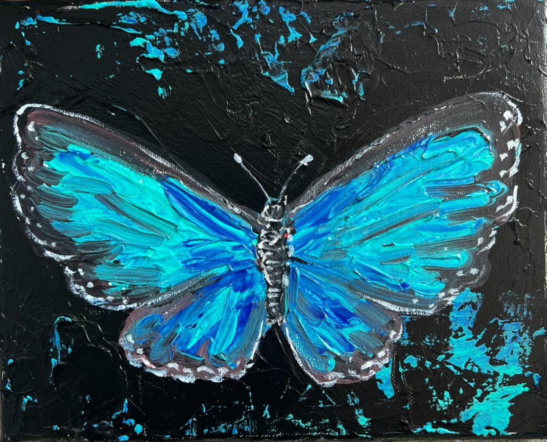 Sophie Dare Original Art 8x10 Acrylic canvas Textured Blue Morpho Butterfly
