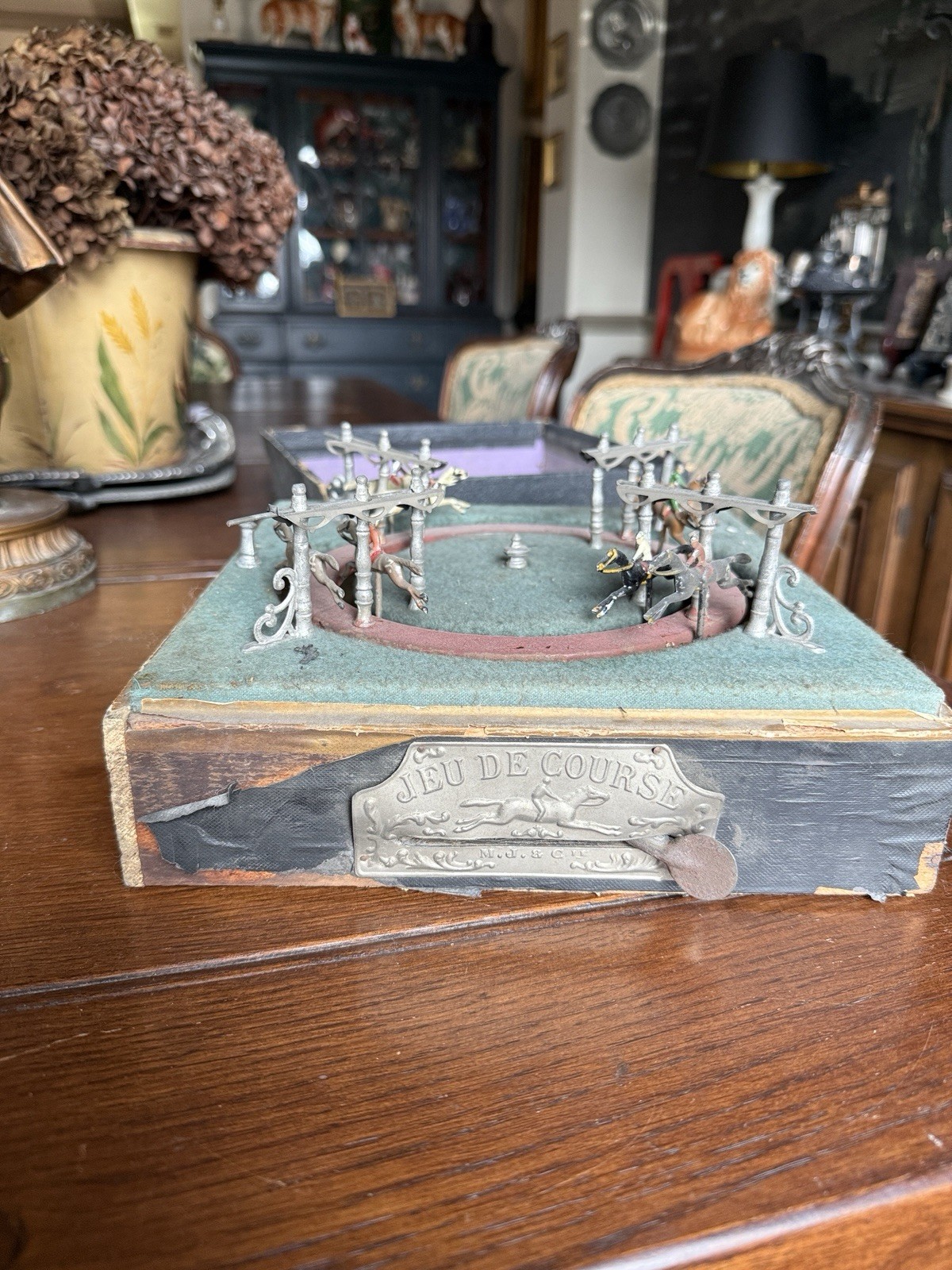 Antique French Jeu de Course Mechanical Horse Racing Game Antique French Jeu de Course Mechanical Horse Racing Game