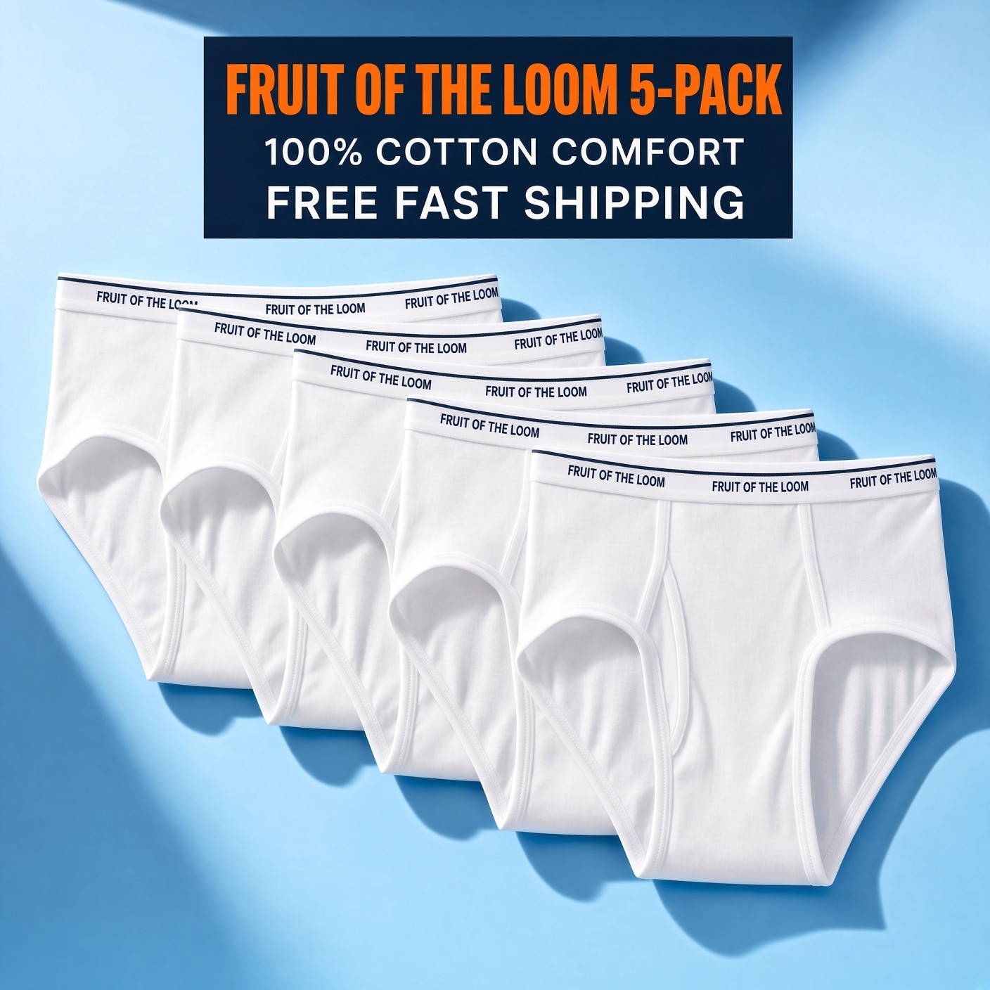 Fruit of the Loom Men's White Briefs Underwear, 5 Pack, Sizes S-5XL