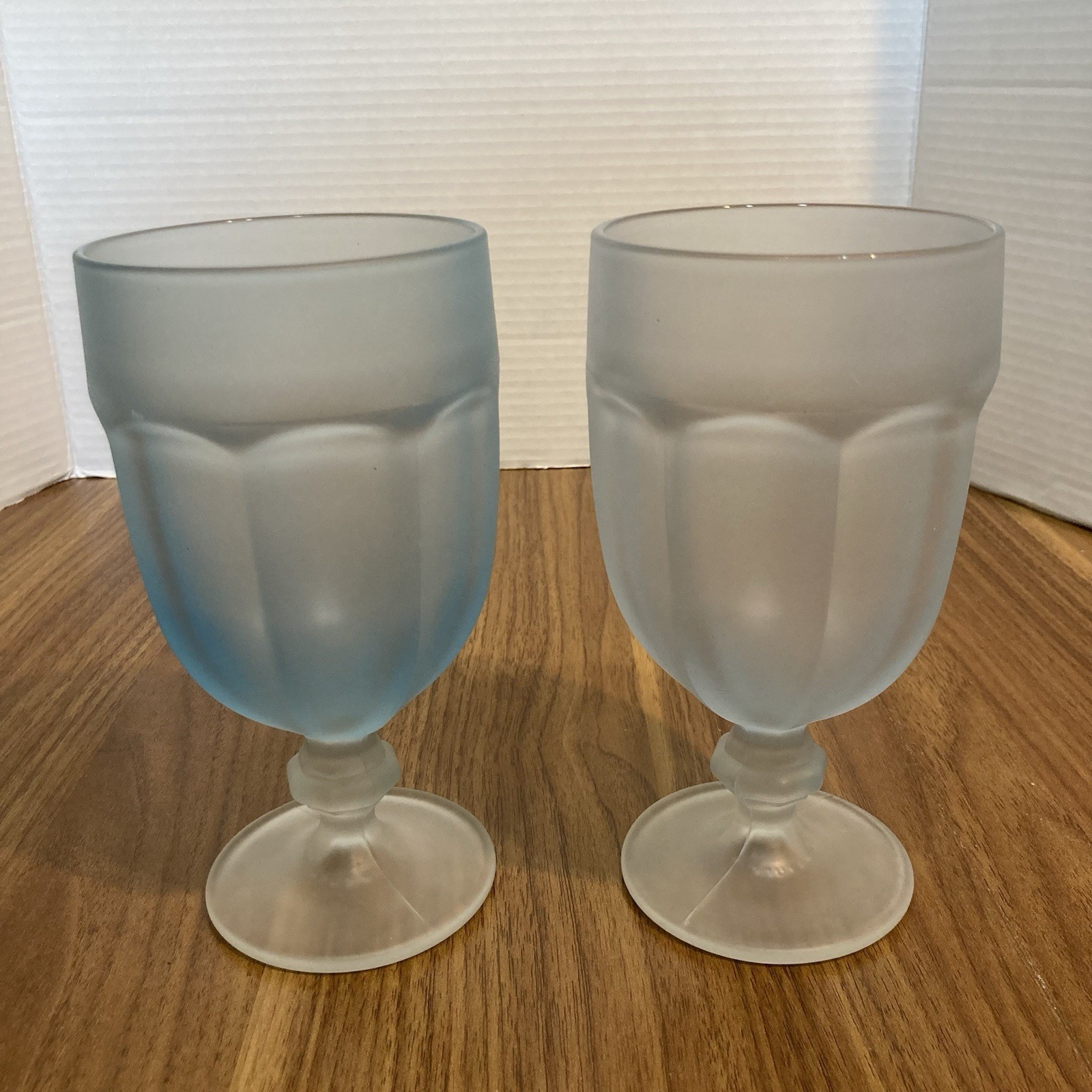 Vintage Libbey Duratuff 7” Goblets Frosted Blue Water Glasses Retro MCM Set of 2
