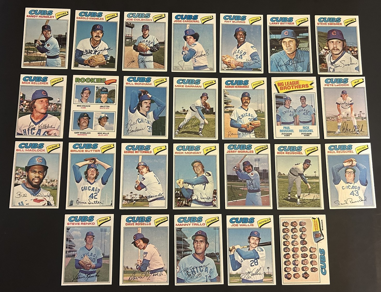 1977 Topps CHICAGO CUBS TEAM Set BRUCE SUTTER Rick REUSCHEL Manny Trillo Madlock