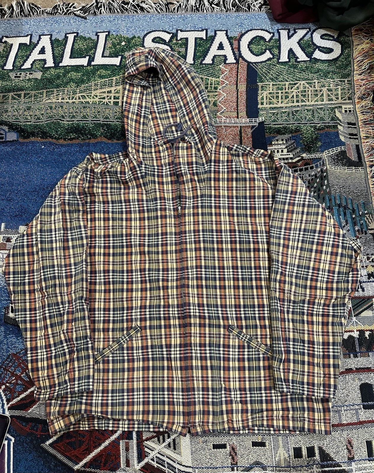 Vintage 90s J.Crew Oarsman Plaid Full Zip Hooded Cotton Jacket Size XL Vintage 90s J.Crew Oarsman Plaid Full Zip Hooded Cotton Jacket Size XL