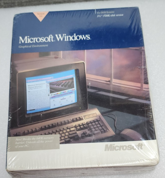 Factory Sealed Microsoft Windows 3.0 Vintage PC Software 3.5\