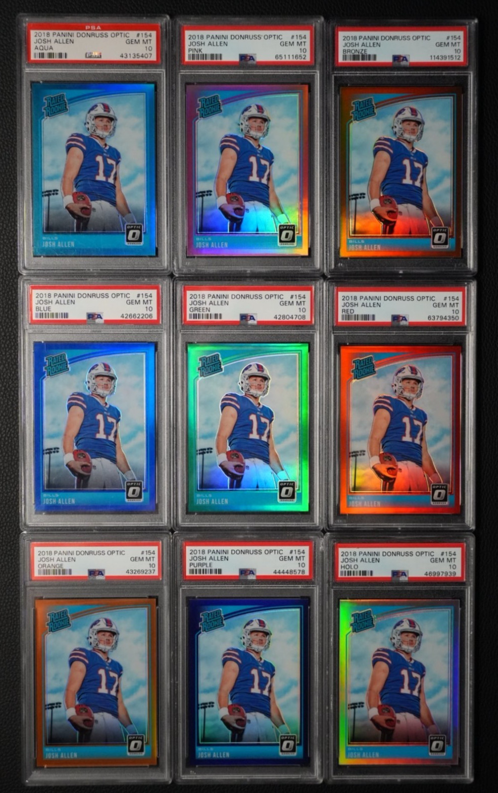 2018 Josh Allen Rookie Optic PSA 10 Flawless Gem 10 Rainbow  Green, Blue, Red