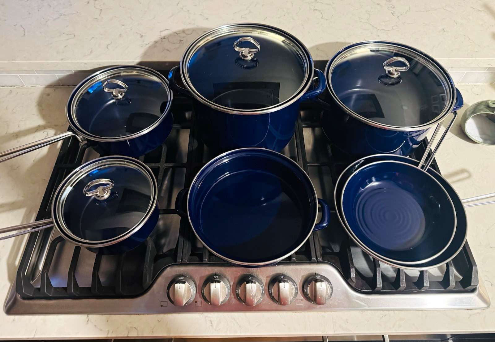 Vintage Chantal 11-Piece Blue Enamel Pan Set w/ Lids Saucepan Stockpot Saute