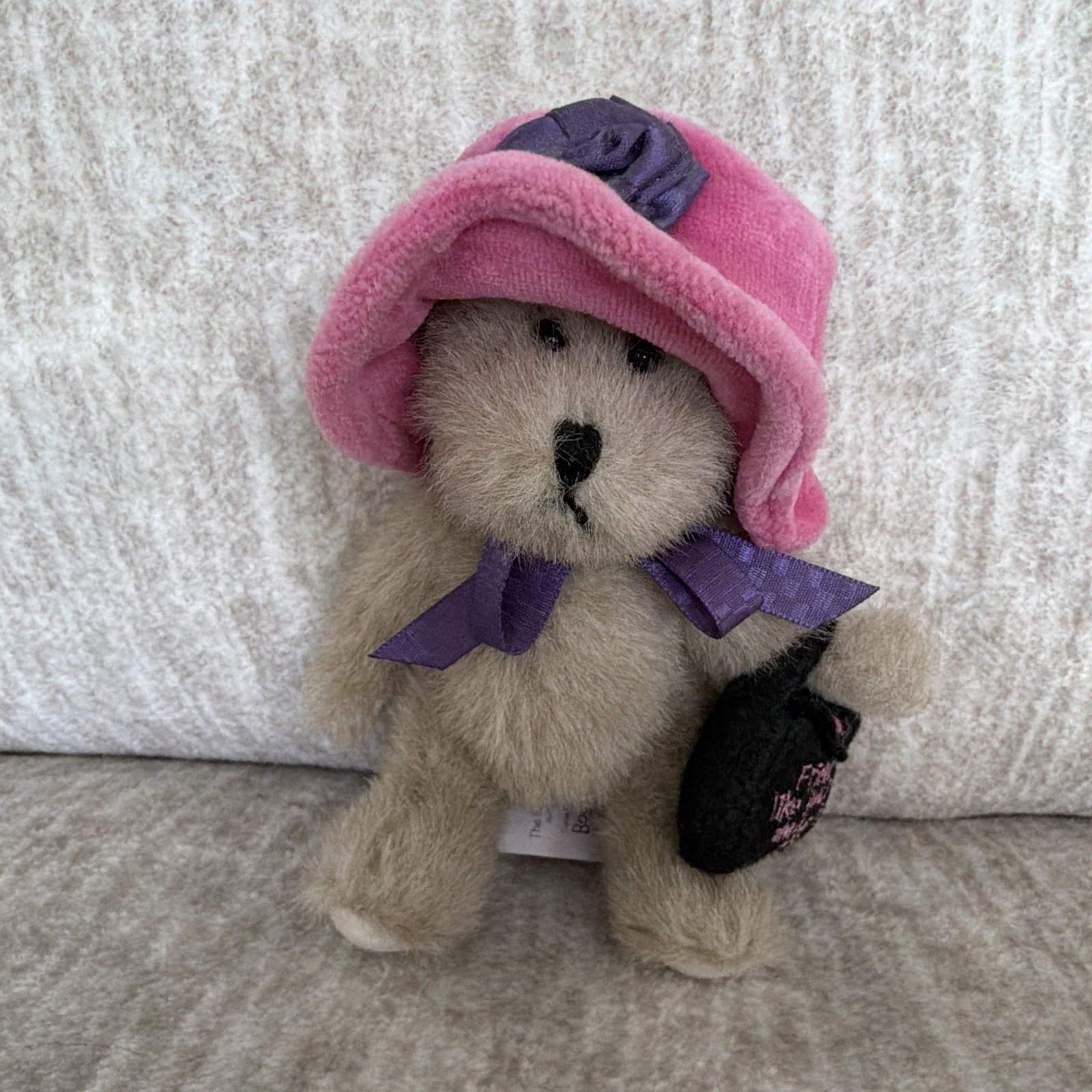 Boyds U. B. STYLIN Plush Bear Gray Pink Hat Purse Hang Tag Tags 916111 2005