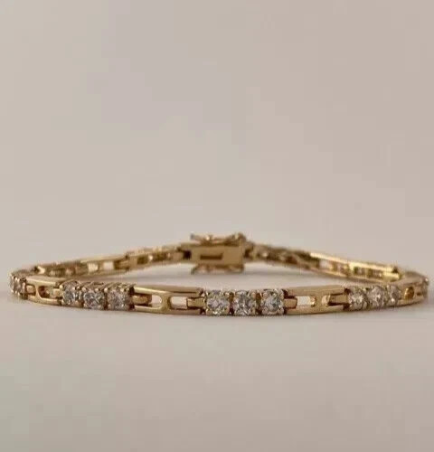4.0Ct Round Cut Simulated Diamond Women's Tennis Bracelet 14K Yellow Gold Plated