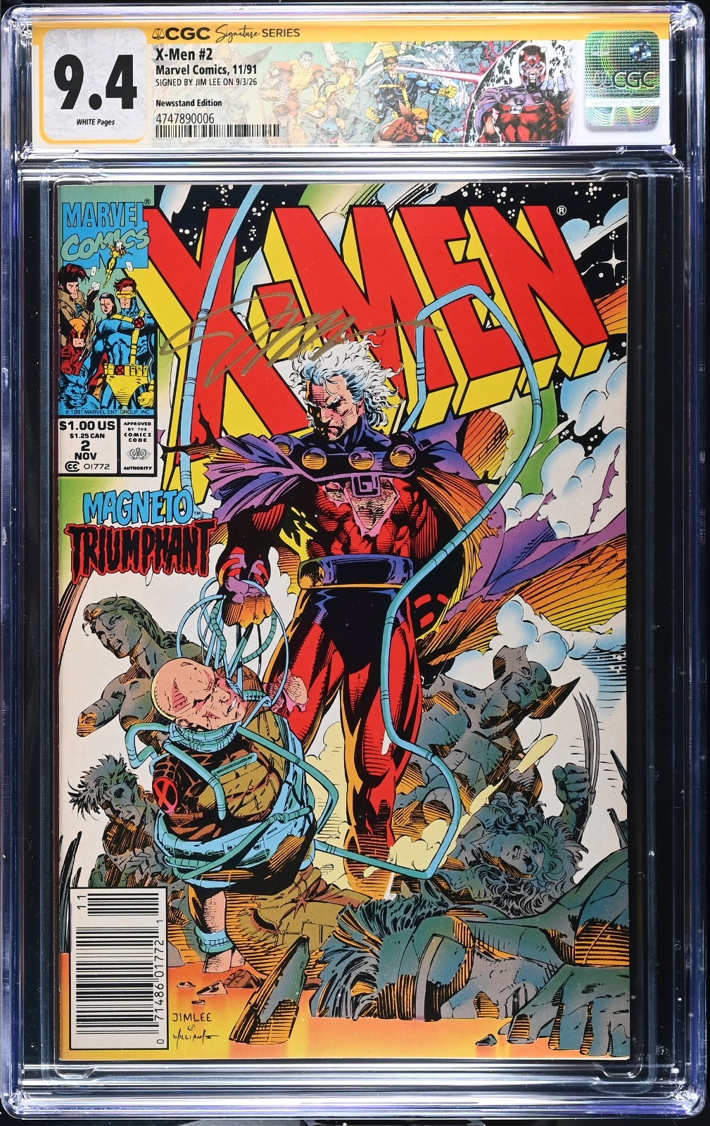 X-Men #2 WP CGC 9.4 NEWSSTAND Signed by Jim Lee (SS)  Marvel 1991