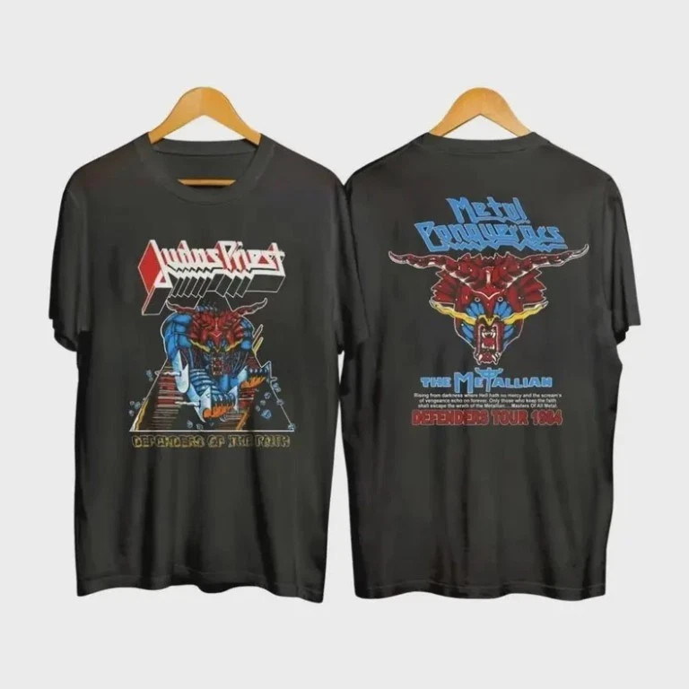 Vtg Graphic Judas Priest 1984 Defenders of The Faith Tour Dates T-Shirt.