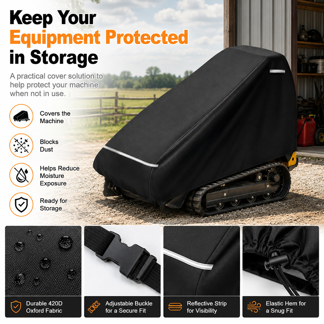 Mini Open Cab Skid Steer Cover 420D Sun Rain Snow UV Protection Full Skid Steer Mini Open Cab Skid Steer Cover 420D Sun Rain Snow UV Protection Full Skid Steer