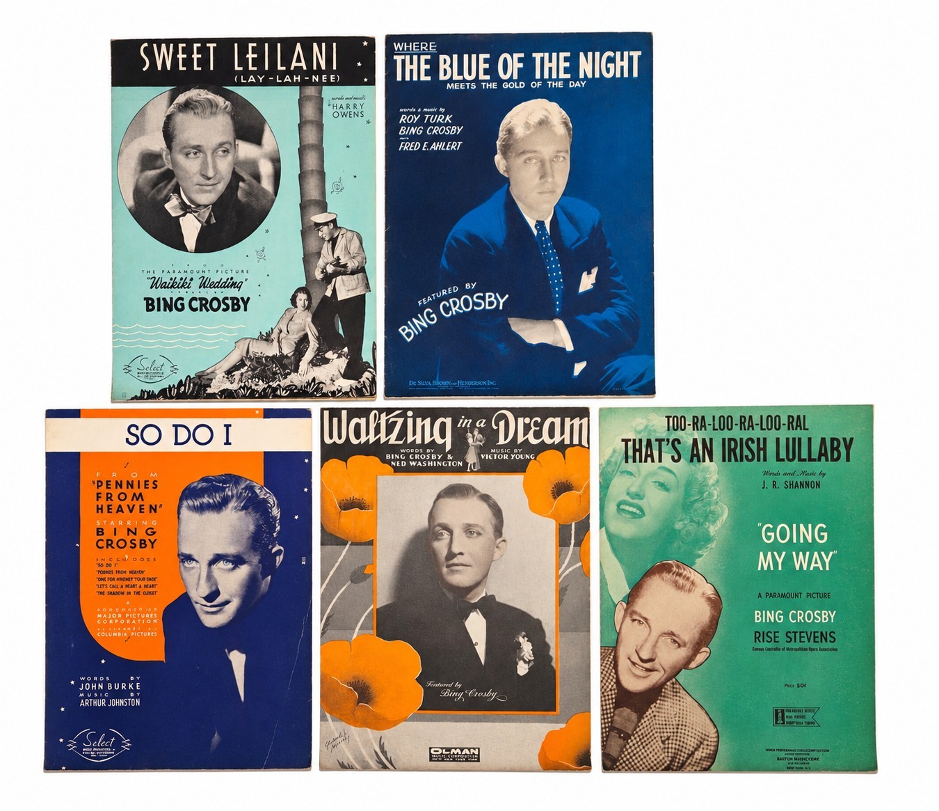1931-1944 Bing Crosby Sheet Music Lot 5 Movie Covers Sweet Leilani Going My Way