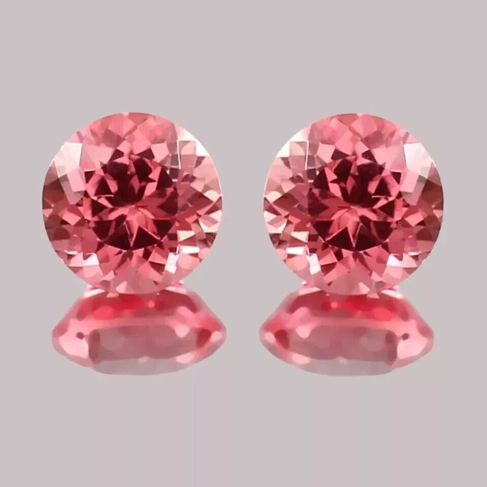 AAA 8x8 MM Natural Ceylon Padparadscha Sapphire Round Loose Gemstone Cut Pair