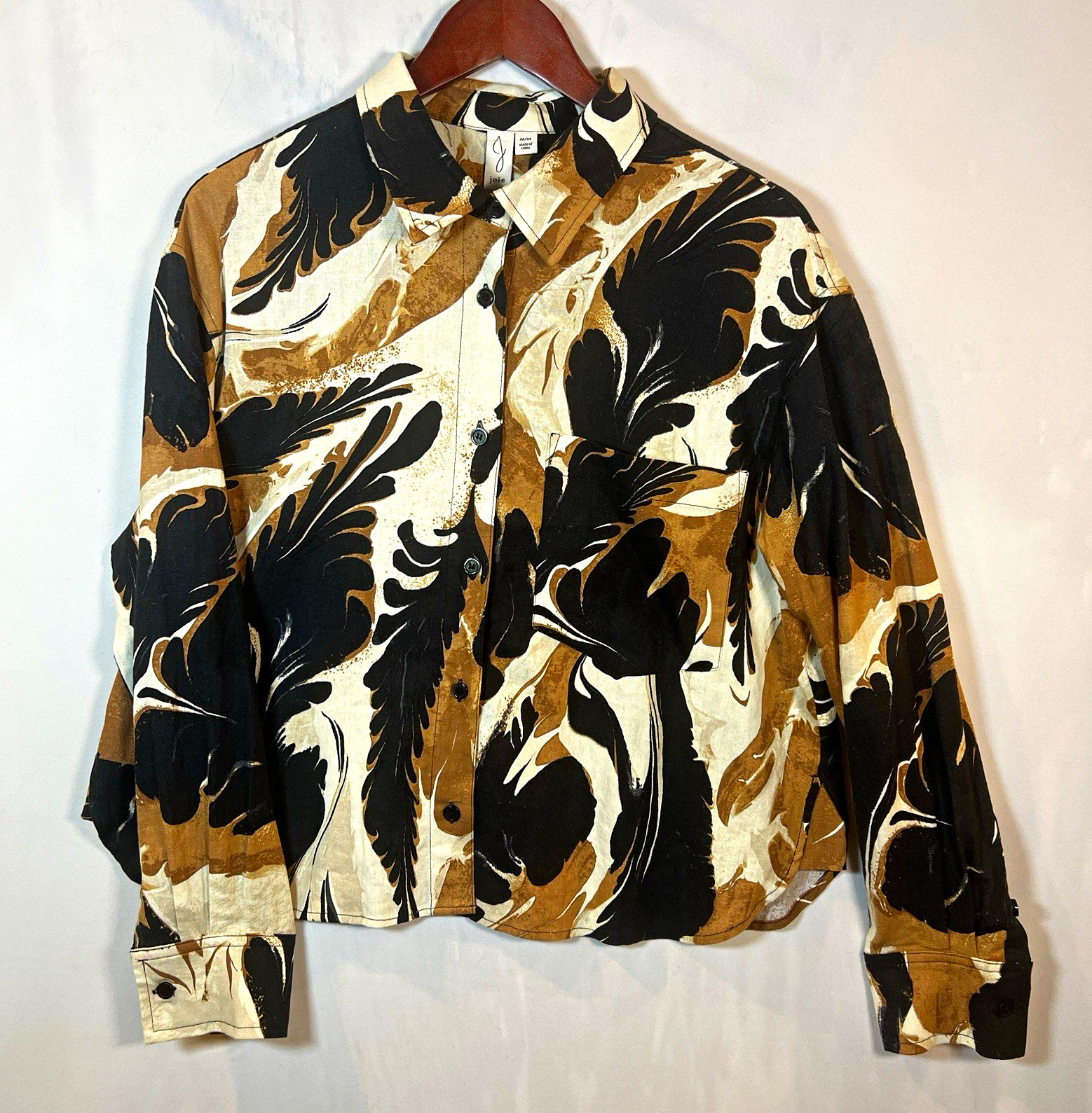 Joie Women’s Shirt Button-Up Abstract Black Brown Ivory Long Sleeve Size Medium Joie Women’s Shirt Button-Up Abstract Black Brown Ivory Long Sleeve Size Medium