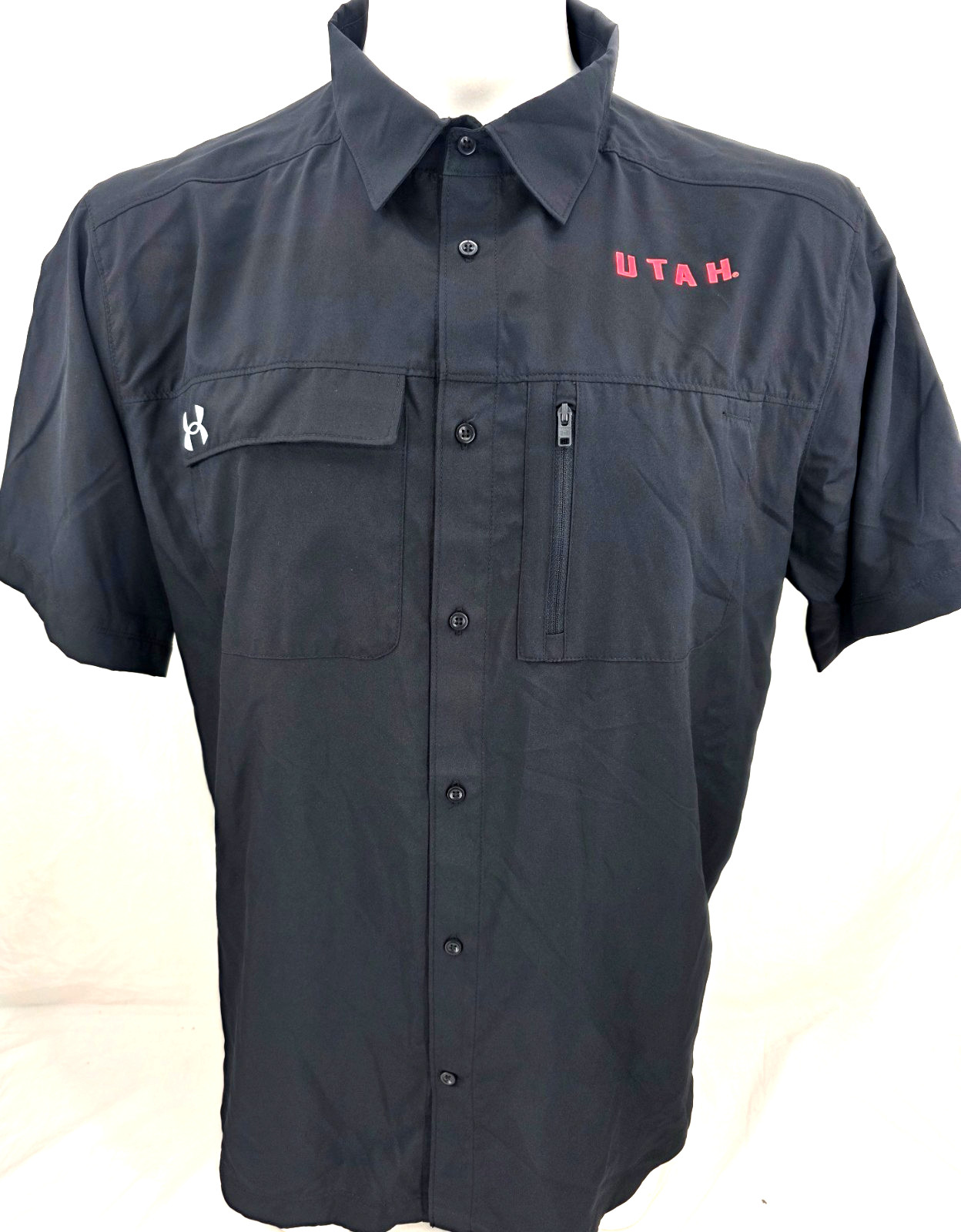 NEW Utah Utes Under Armour Motivate Black Button Up SS Collared Shirt Men's 2XL