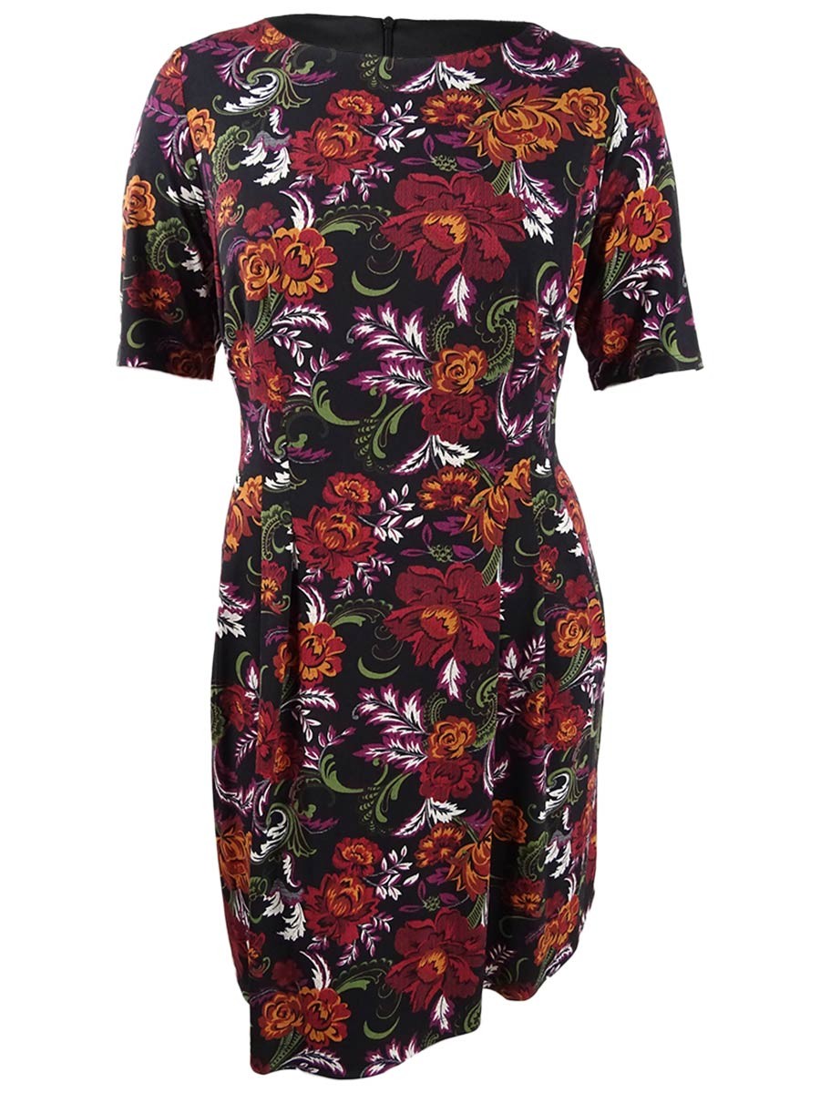 Connected Women\'s Plus Floral-Print Fit & Flare Dress (14W, Wine Multi) Connected Women\'s Plus Floral-Print Fit & Flare Dress (14W, Wine Multi)
