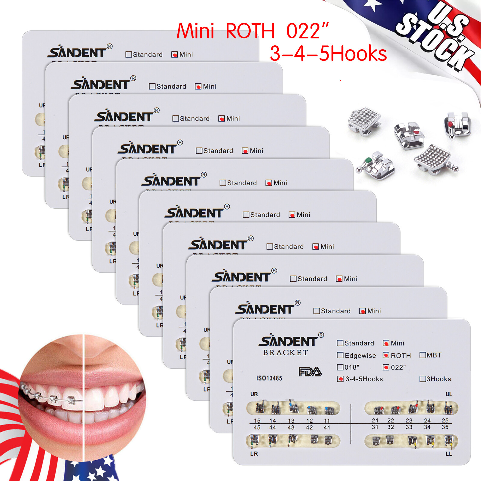 10 Packs Dental Orthodontic Braces Brackets Mini Roth 022\